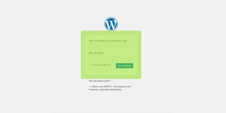  Screen, page for connection to WordPress, wp-login, wp-admin 